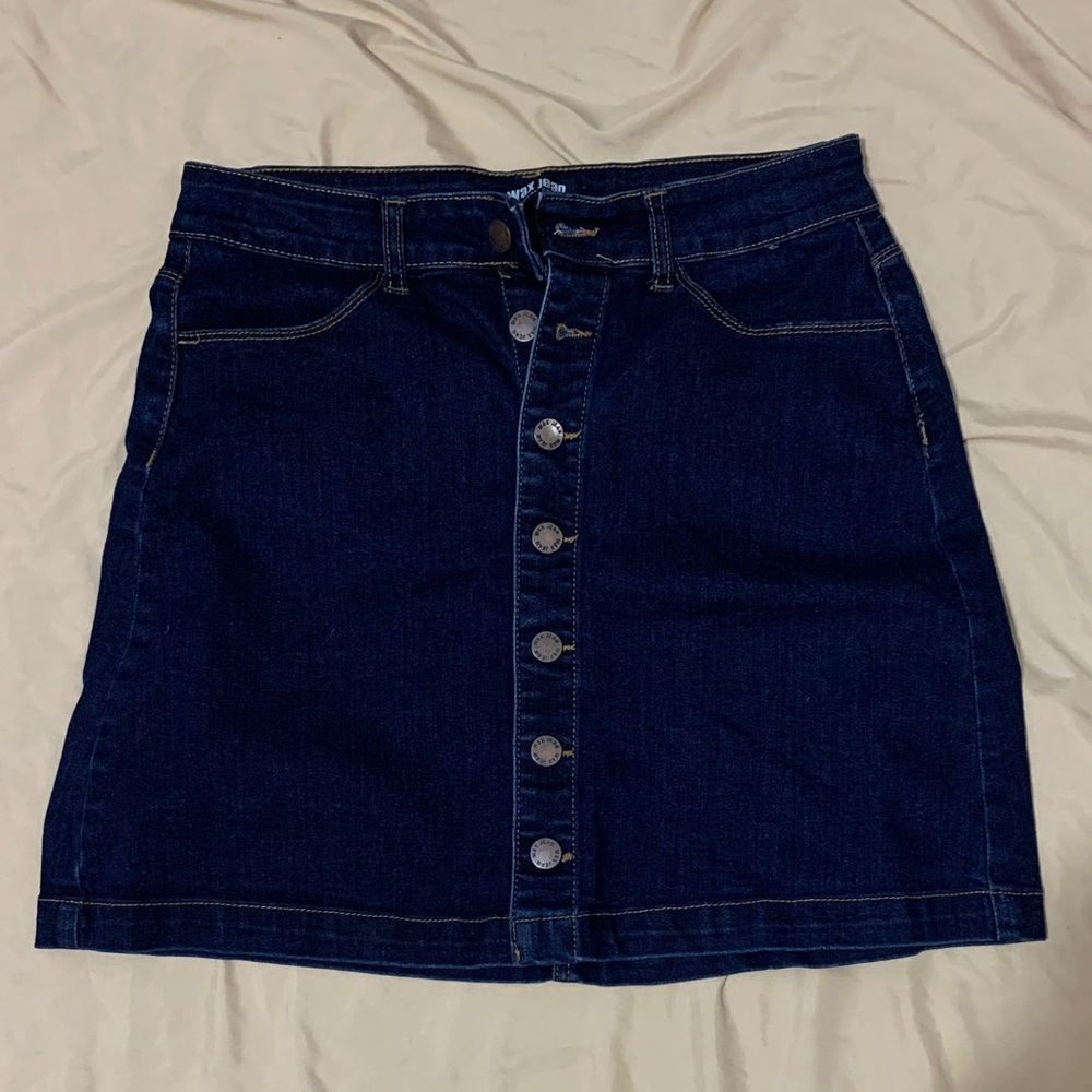 Wax Jean Dark Blue Mini Skirt with Button-Front